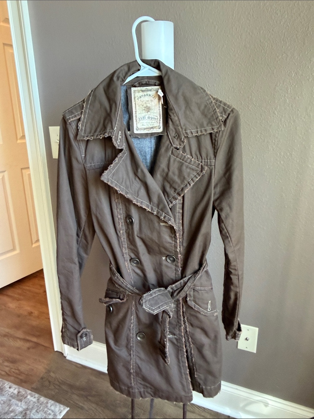 Women’s Brown Double-Breasted Trench Coat with Belted Waist